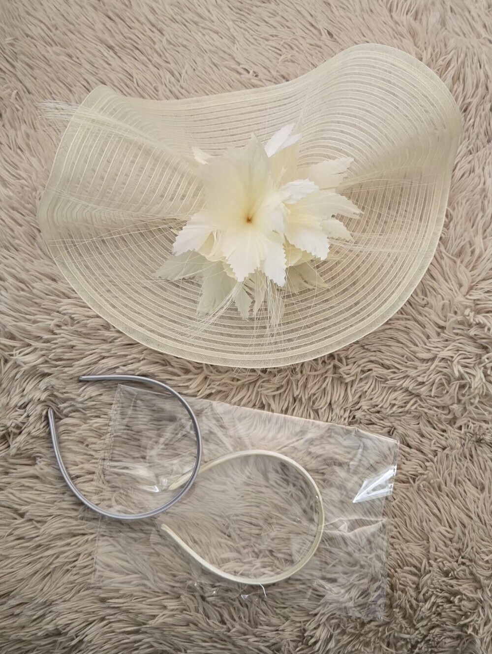Ivory Wide-Brim Floral Fascinator Hat #1283 - Picture 2 of 8